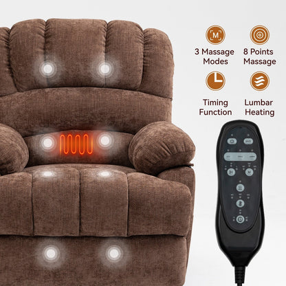 Large Size Dual Motors Power Lift Recliner with 8 Point Massage, Lumbar Heating, USB Ports and Side Pockets