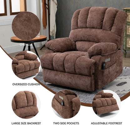 Large Size Dual Motors Power Lift Recliner with 8 Point Massage, Lumbar Heating, USB Ports and Side Pockets