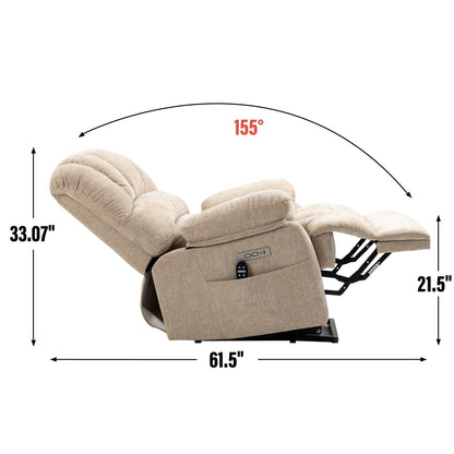 Large Size Dual Motors Power Lift Recliner with 8 Point Massage, Lumbar Heating, USB Ports and Side Pockets