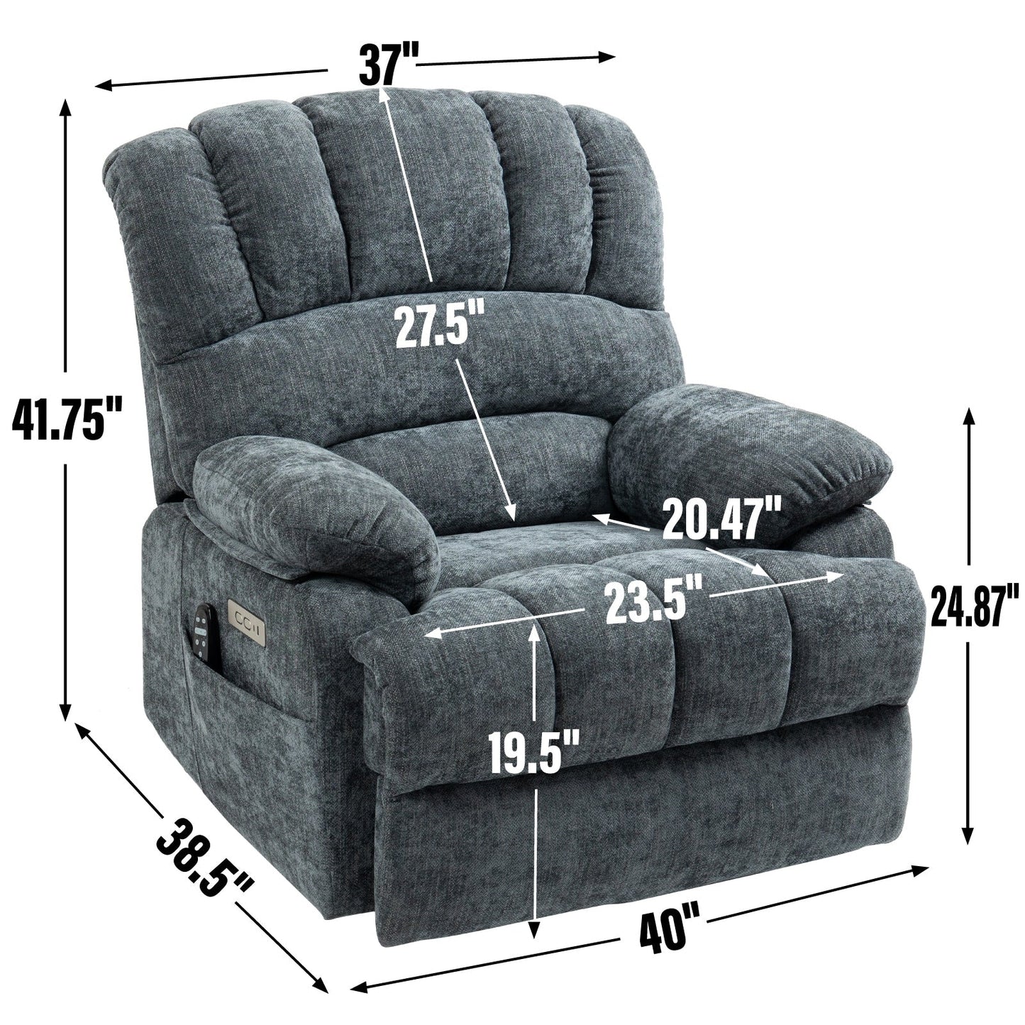 Large Size Dual Motors Power Lift Recliner with 8 Point Massage, Lumbar Heating, USB Ports and Side Pockets