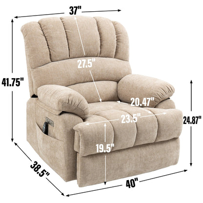 Large Size Dual Motors Power Lift Recliner with 8 Point Massage, Lumbar Heating, USB Ports and Side Pockets