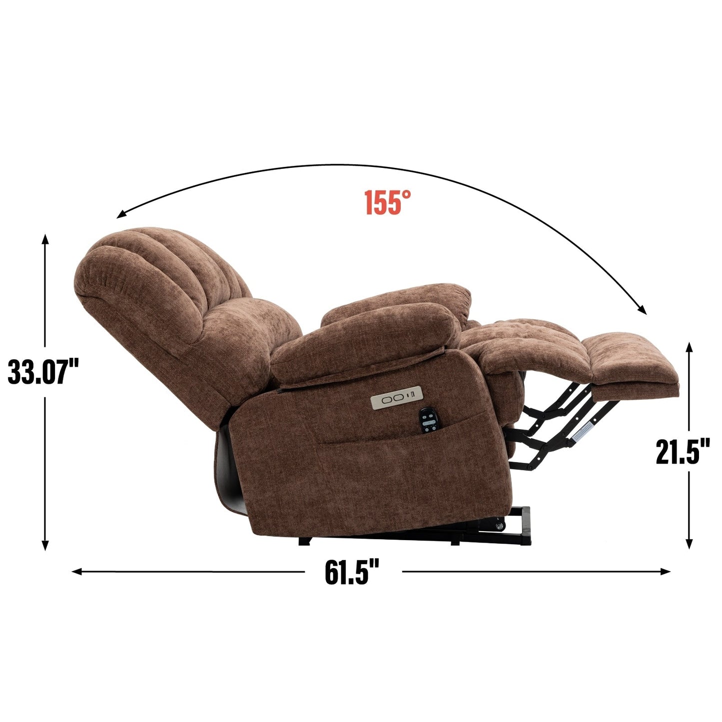 Large Size Dual Motors Power Lift Recliner with 8 Point Massage, Lumbar Heating, USB Ports and Side Pockets