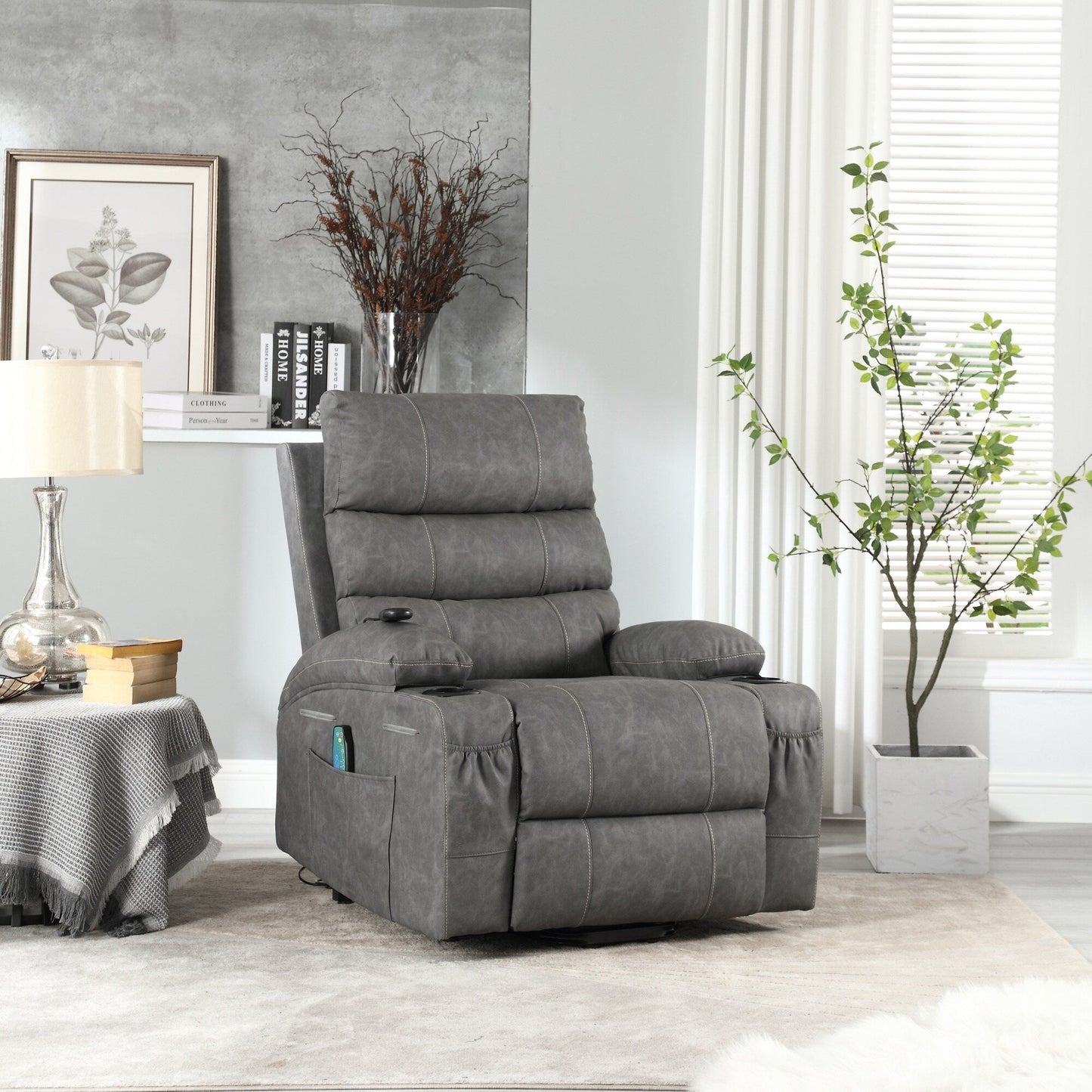 Large Size Electric Power Lift Recliner Chair Sofa with 8 Point Vibration Massage and Lumber Heat