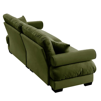 Large Size Modern Two-seater Sofa with Bolstered Armrests,Velvet 2-Seater Sofa With Waist Pillows and Throw Pillows