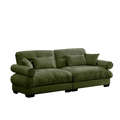 Large Size Modern Two-seater Sofa with Bolstered Armrests,Velvet 2-Seater Sofa With Waist Pillows and Throw Pillows