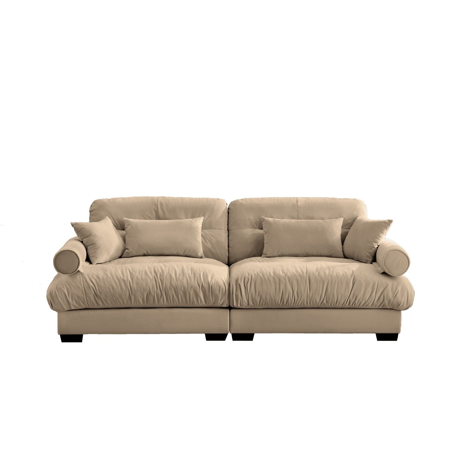 Large Size Modern Two-seater Sofa with Bolstered Armrests,Velvet 2-Seater Sofa With Waist Pillows and Throw Pillows