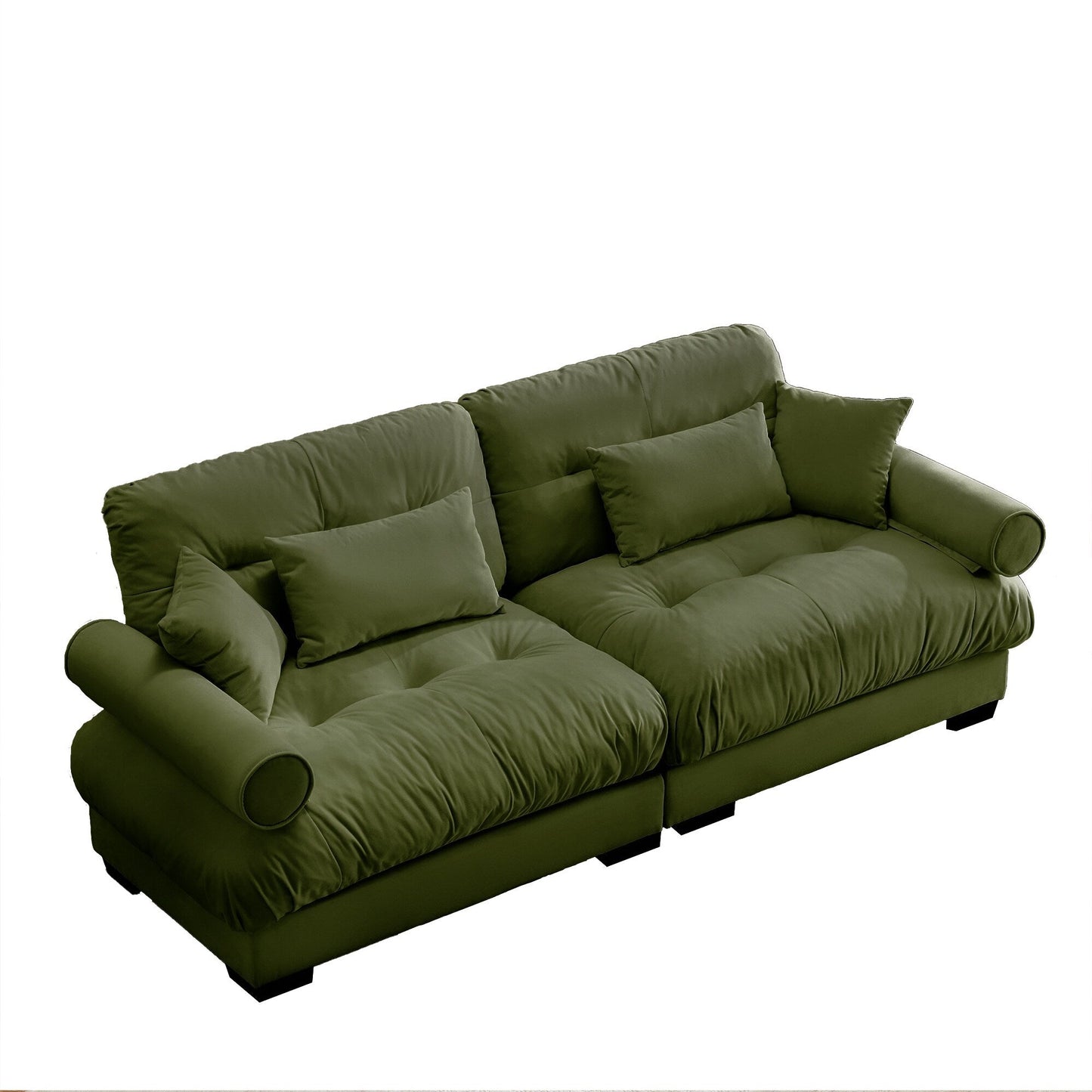 Large Size Modern Two-seater Sofa with Bolstered Armrests,Velvet 2-Seater Sofa With Waist Pillows and Throw Pillows