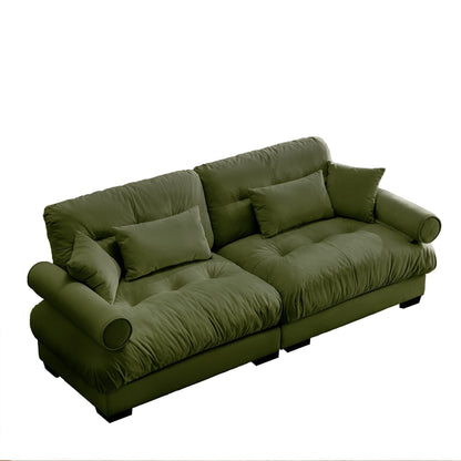 Large Size Modern Two-seater Sofa with Bolstered Armrests,Velvet 2-Seater Sofa With Waist Pillows and Throw Pillows