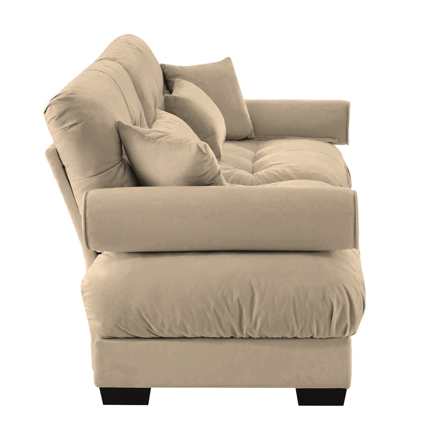 Large Size Modern Two-seater Sofa with Bolstered Armrests,Velvet 2-Seater Sofa With Waist Pillows and Throw Pillows