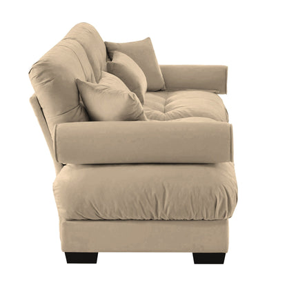 Large Size Modern Two-seater Sofa with Bolstered Armrests,Velvet 2-Seater Sofa With Waist Pillows and Throw Pillows