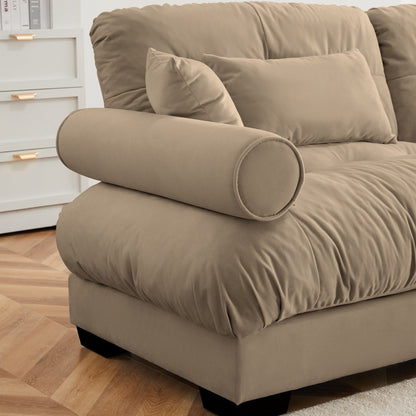 Large Size Modern Two-seater Sofa with Bolstered Armrests,Velvet 2-Seater Sofa With Waist Pillows and Throw Pillows