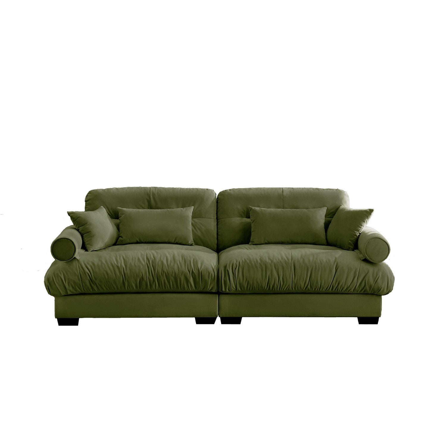 Large Size Modern Two-seater Sofa with Bolstered Armrests,Velvet 2-Seater Sofa With Waist Pillows and Throw Pillows