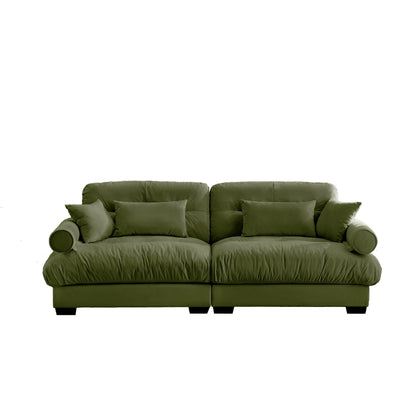 Large Size Modern Two-seater Sofa with Bolstered Armrests,Velvet 2-Seater Sofa With Waist Pillows and Throw Pillows