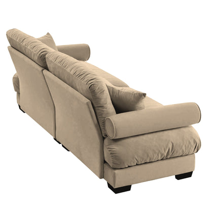 Large Size Modern Two-seater Sofa with Bolstered Armrests,Velvet 2-Seater Sofa With Waist Pillows and Throw Pillows