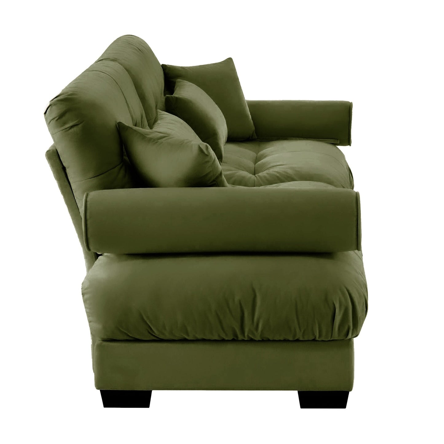 Large Size Modern Two-seater Sofa with Bolstered Armrests,Velvet 2-Seater Sofa With Waist Pillows and Throw Pillows