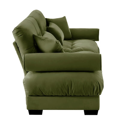 Large Size Modern Two-seater Sofa with Bolstered Armrests,Velvet 2-Seater Sofa With Waist Pillows and Throw Pillows