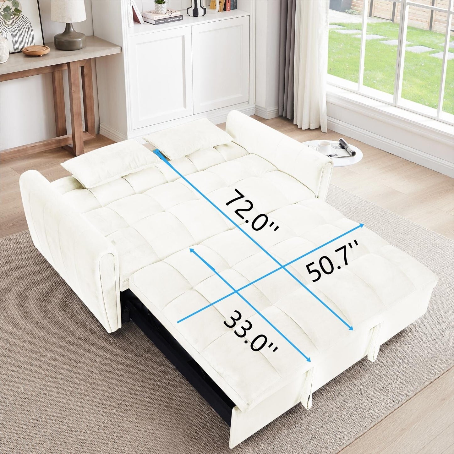 Large Velvet Sofa Bed with Adjustable Back - Space-Saving 3-in-1 Design for Living Rooms or Bedrooms