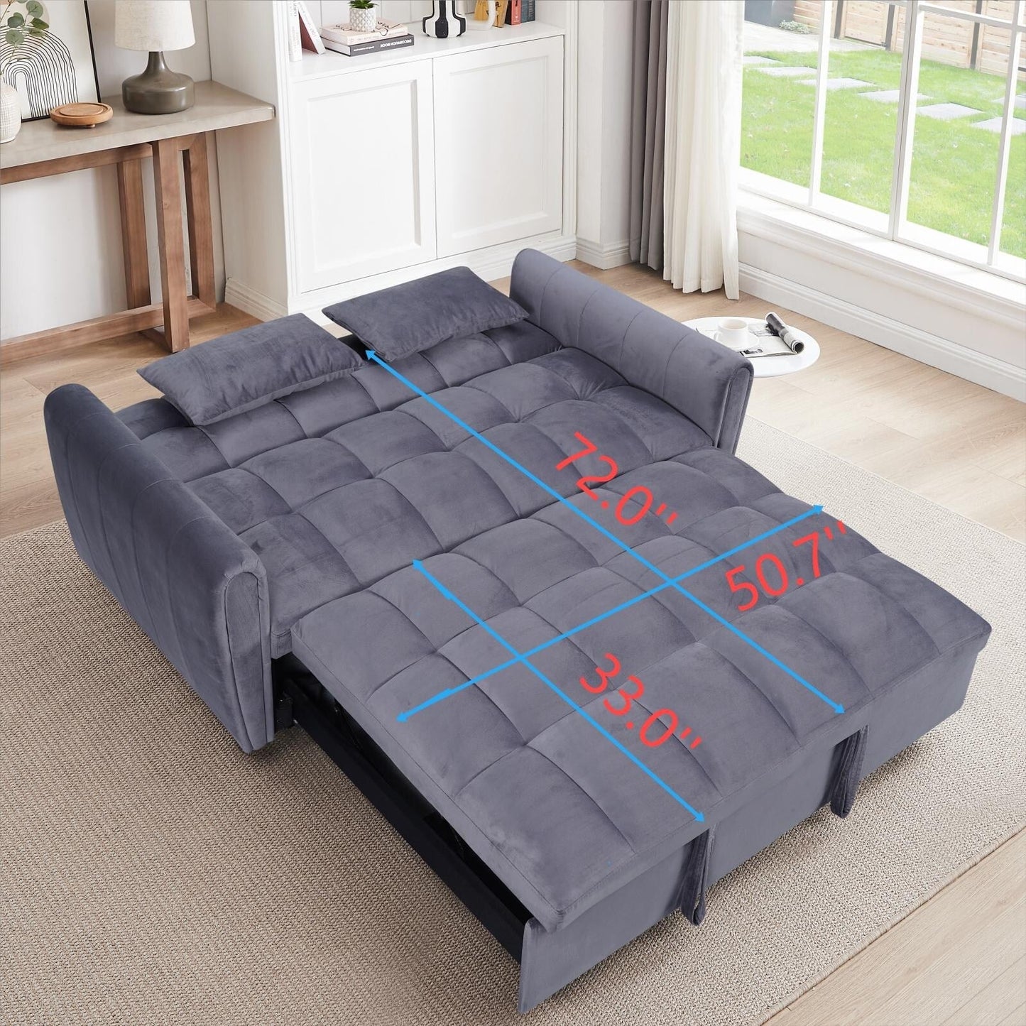 Large Velvet Sofa Bed with Adjustable Back - Space-Saving 3-in-1 Design for Living Rooms or Bedrooms