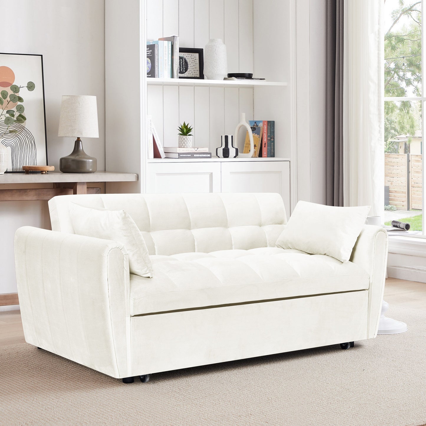 Large Velvet Sofa Bed with Adjustable Back - Space-Saving 3-in-1 Design for Living Rooms or Bedrooms