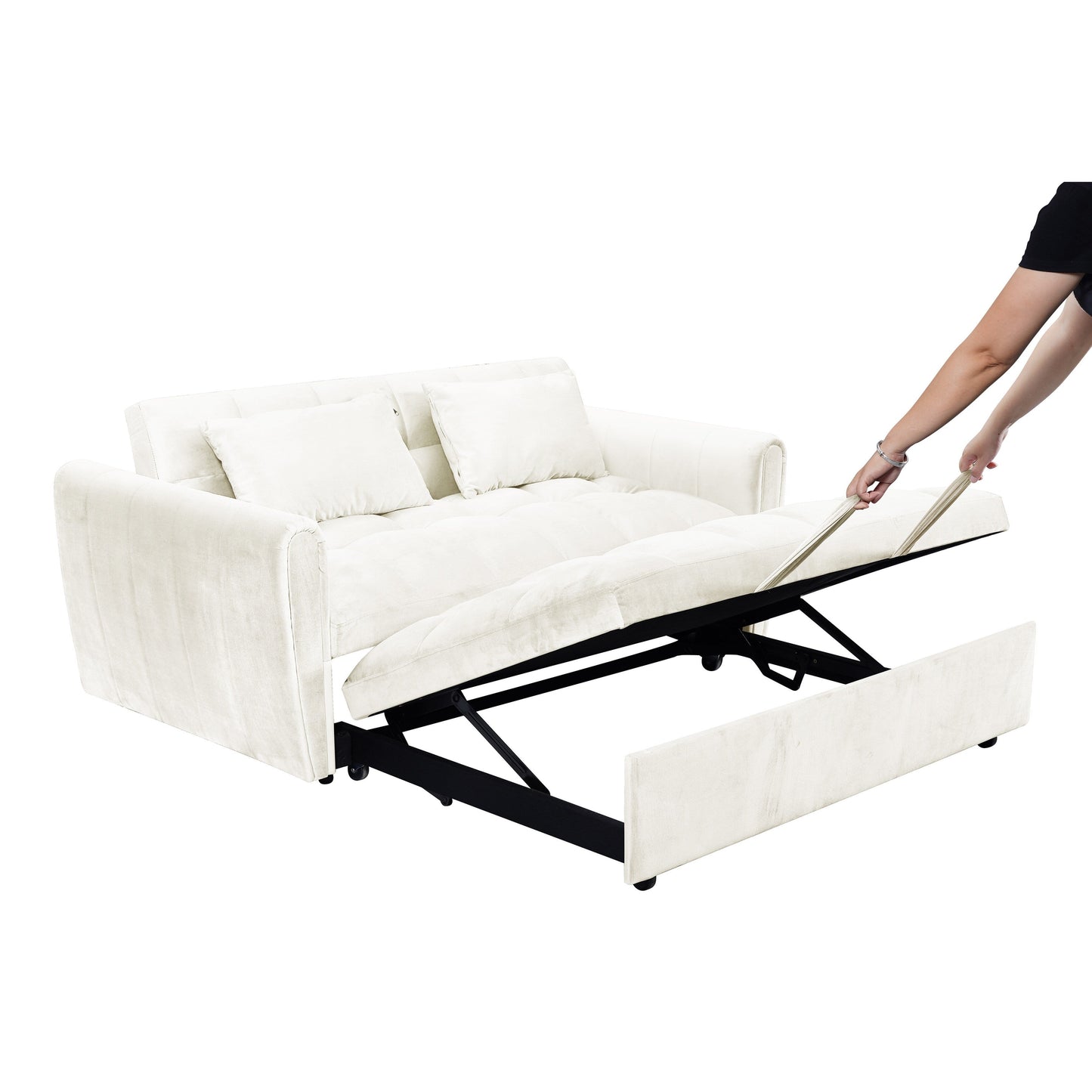 Large Velvet Sofa Bed with Adjustable Back - Space-Saving 3-in-1 Design for Living Rooms or Bedrooms