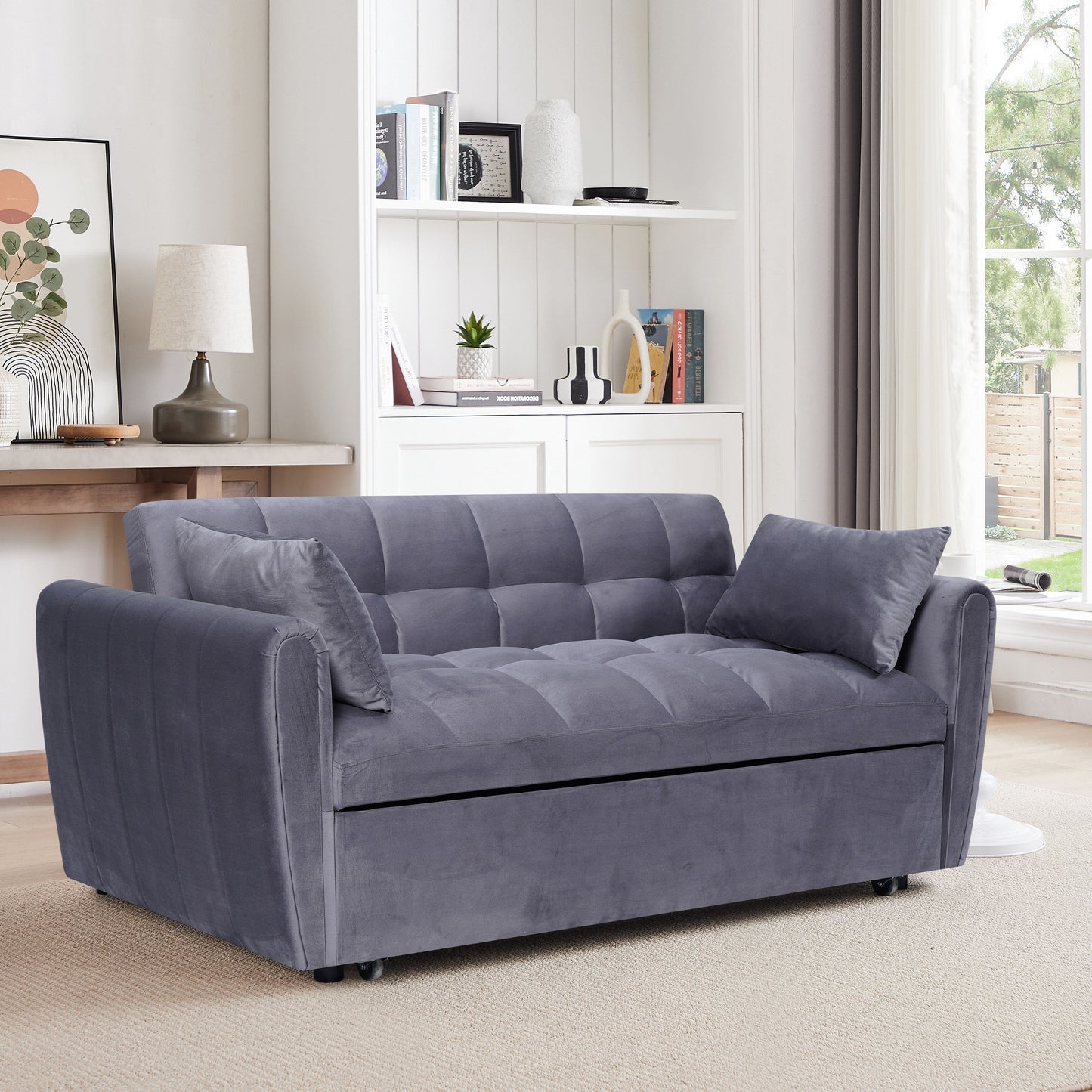Large Velvet Sofa Bed with Adjustable Back - Space-Saving 3-in-1 Design for Living Rooms or Bedrooms