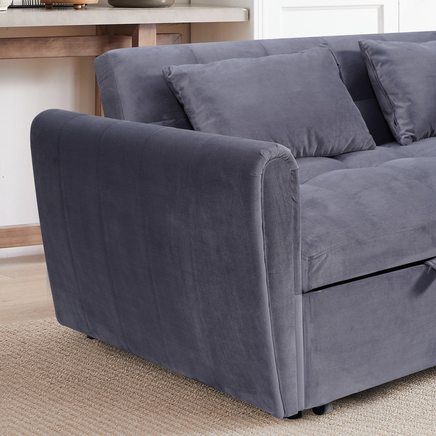 Large Velvet Sofa Bed with Adjustable Back - Space-Saving 3-in-1 Design for Living Rooms or Bedrooms