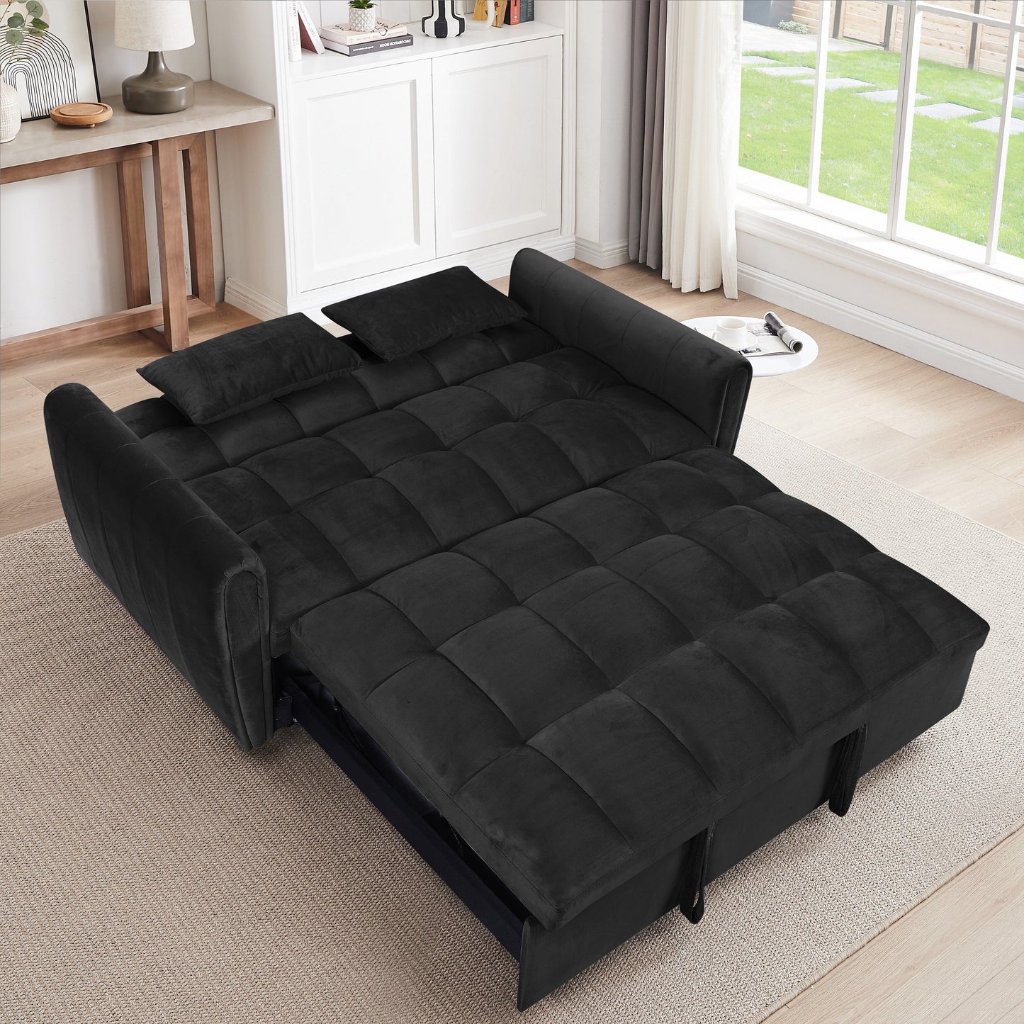 Large Velvet Sofa Bed with Adjustable Back - Space-Saving 3-in-1 Design for Living Rooms or Bedrooms