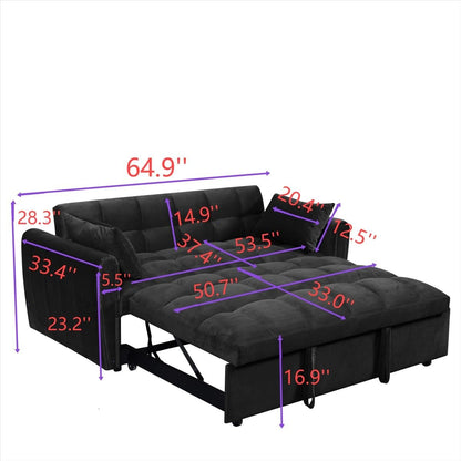 Large Velvet Sofa Bed with Adjustable Back - Space-Saving 3-in-1 Design for Living Rooms or Bedrooms