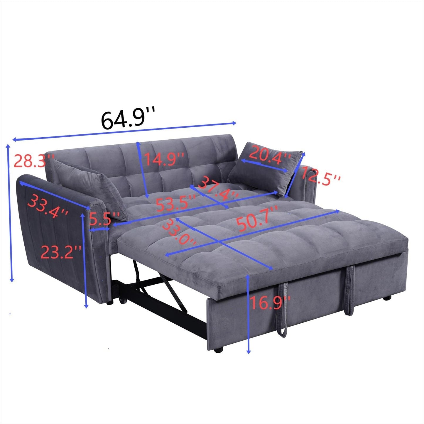 Large Velvet Sofa Bed with Adjustable Back - Space-Saving 3-in-1 Design for Living Rooms or Bedrooms