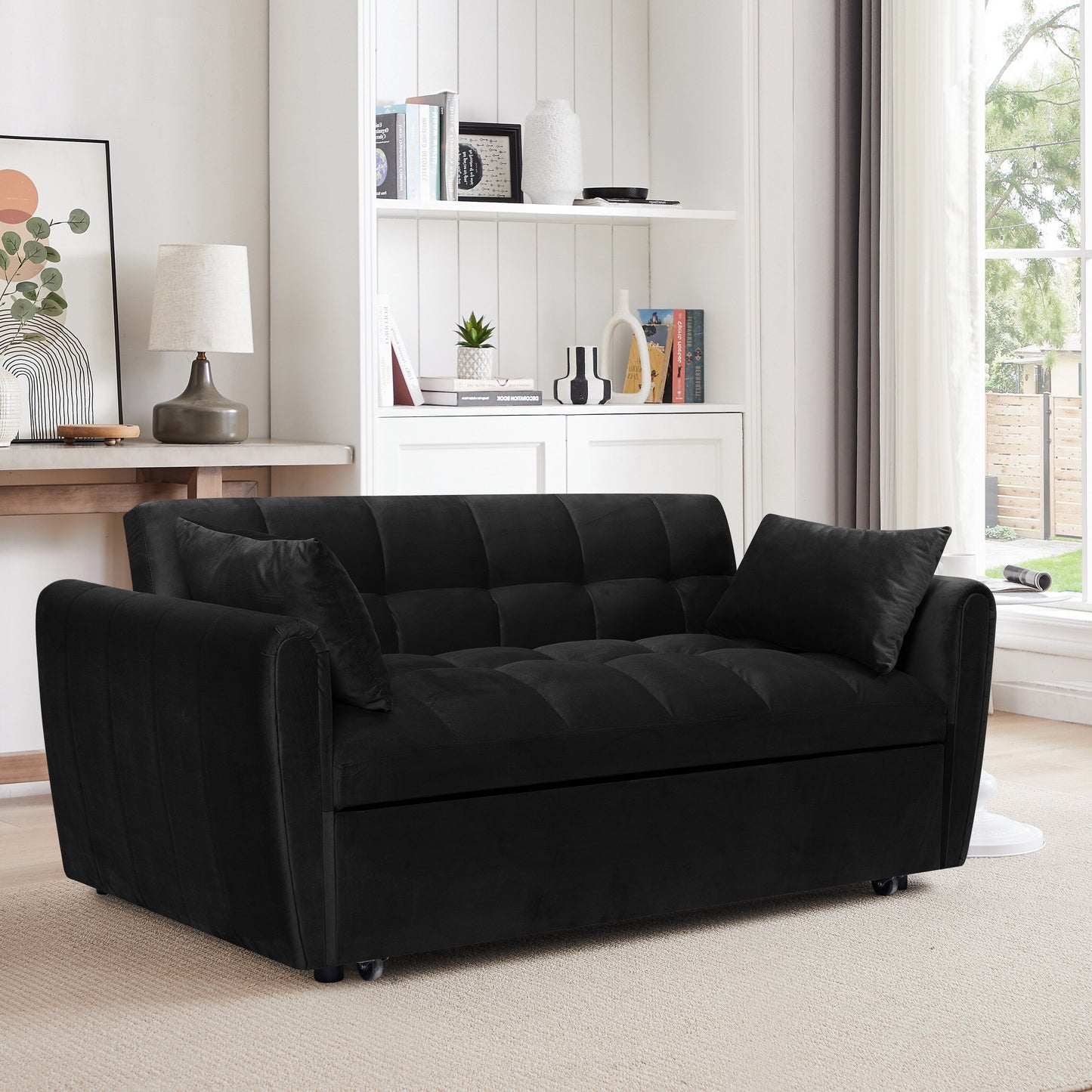 Large Velvet Sofa Bed with Adjustable Back - Space-Saving 3-in-1 Design for Living Rooms or Bedrooms
