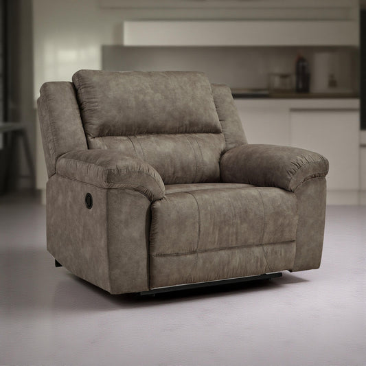 Larson Manual Recliner Oversize Chair, Brown Faux Leather, Pillow Arms