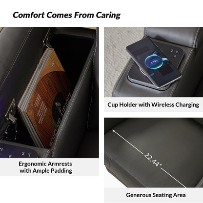 Laura 35.04 Wide Genuine Leather Power Recliner with Adjustable Headrests by HULALA HOME