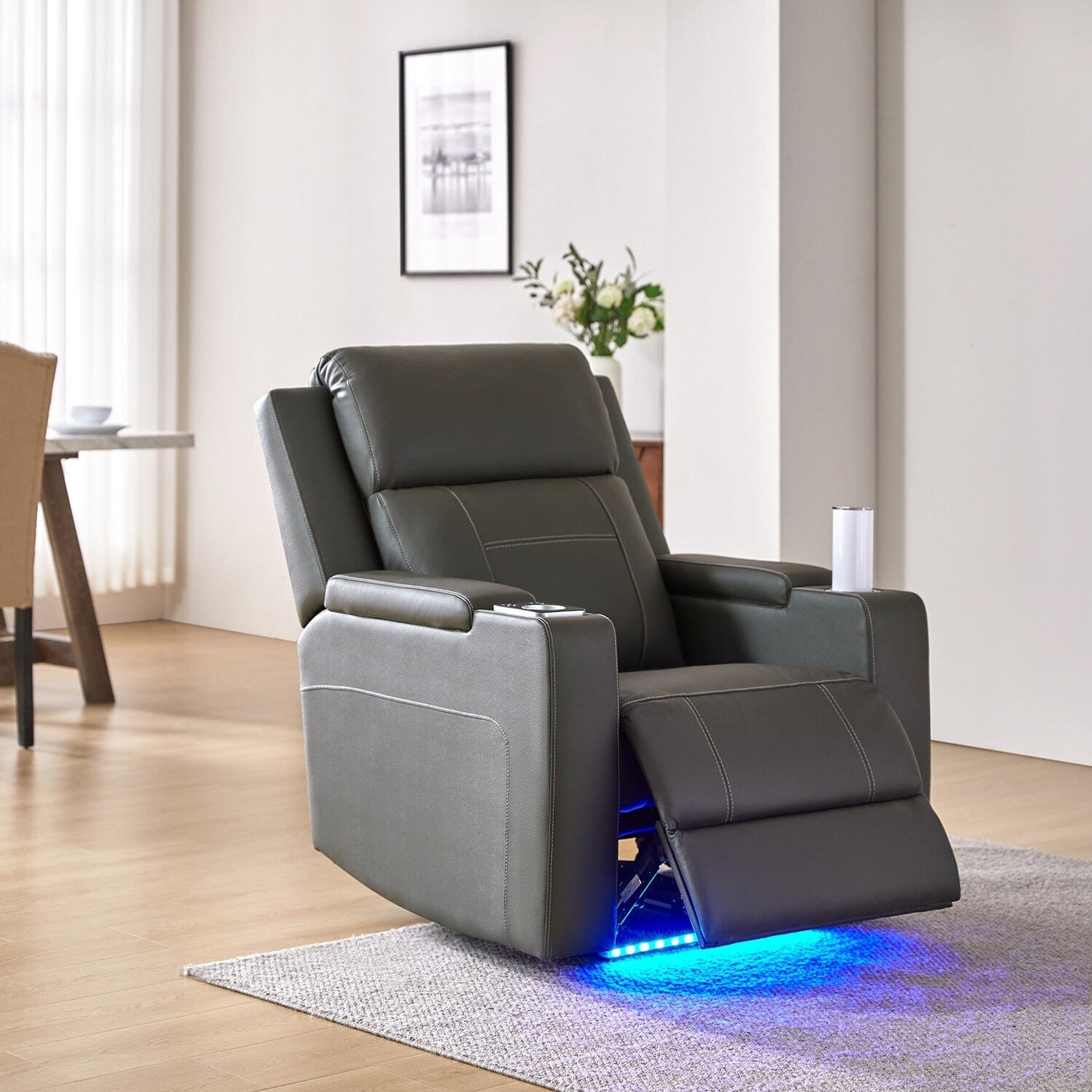 Laura 35.04 Wide Genuine Leather Power Recliner with Adjustable Headrests by HULALA HOME