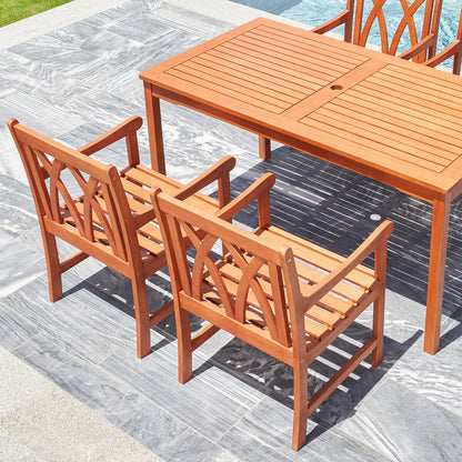 Lazarus 5-Piece Reddish Brown Tropical Wood Patio Table and Armchair Dining Set