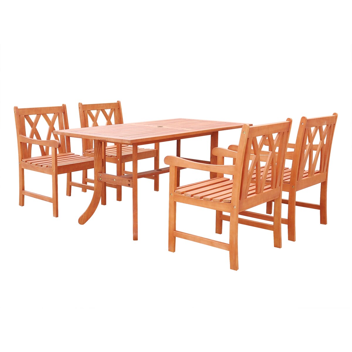 Lazarus 5-Piece Reddish Brown Tropical Wood Patio Table and Armchair Dining Set