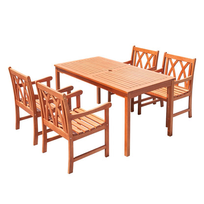 Lazarus 5-Piece Reddish Brown Tropical Wood Patio Table and Armchair Dining Set