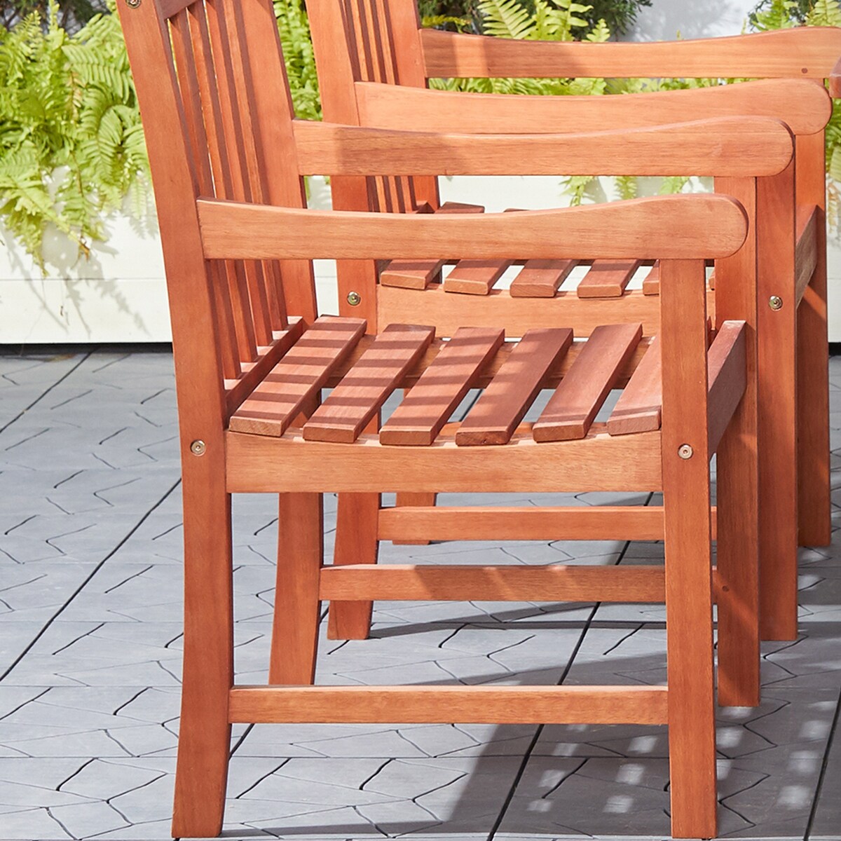 Lazarus 5-Piece Reddish Brown Tropical Wood Patio Table and Armchair Dining Set