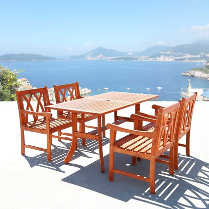 Lazarus 5-Piece Reddish Brown Tropical Wood Patio Table and Armchair Dining Set