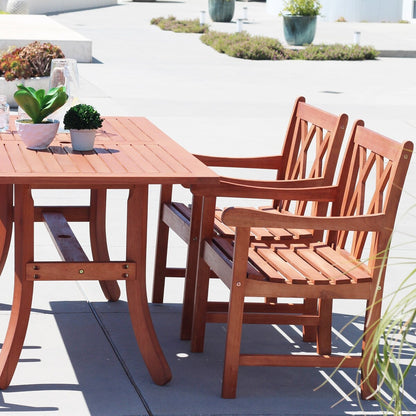 Lazarus 5-Piece Reddish Brown Tropical Wood Patio Table and Armchair Dining Set