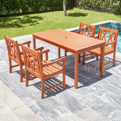 Lazarus 5-Piece Reddish Brown Tropical Wood Patio Table and Armchair Dining Set