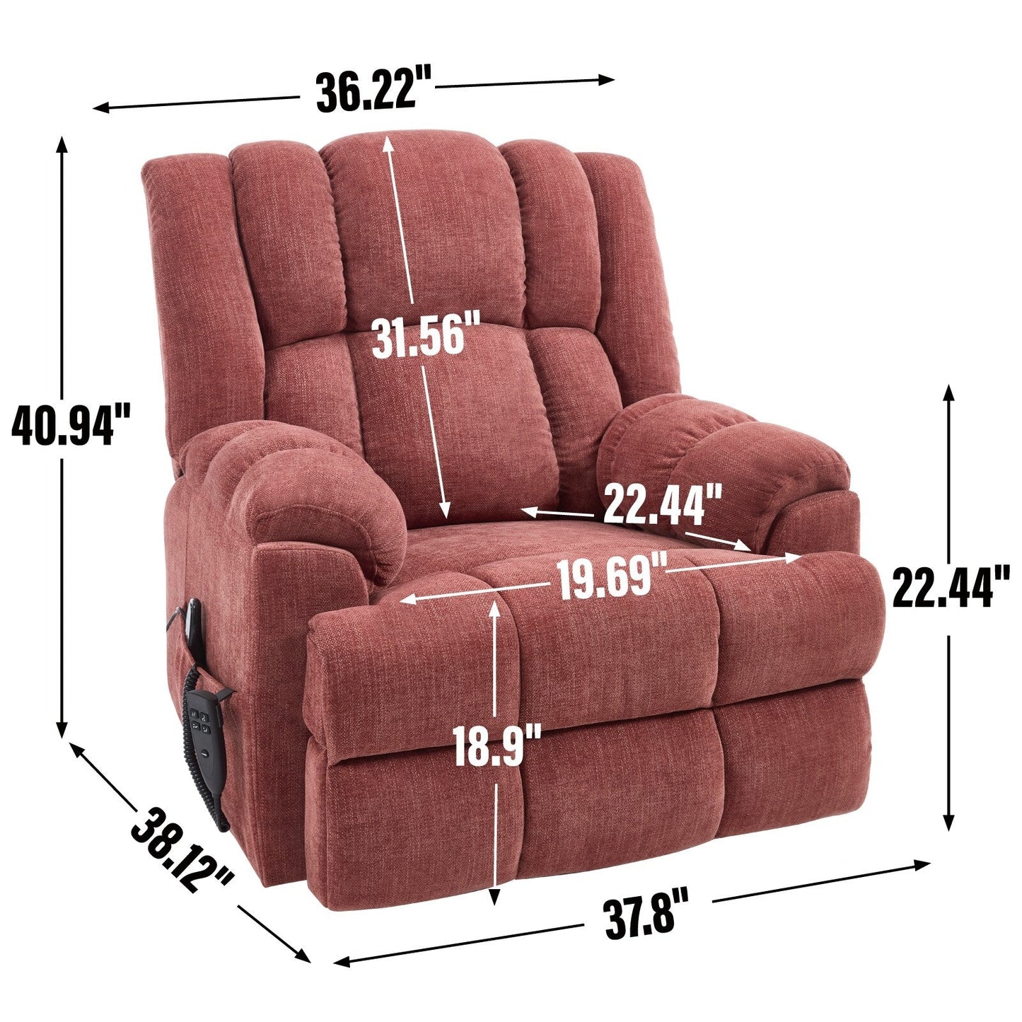 Lazy Boy Dual Motor Power Lift Chenille Recliner Chair with Massage and Heat & Power-Remote, Infinite Position