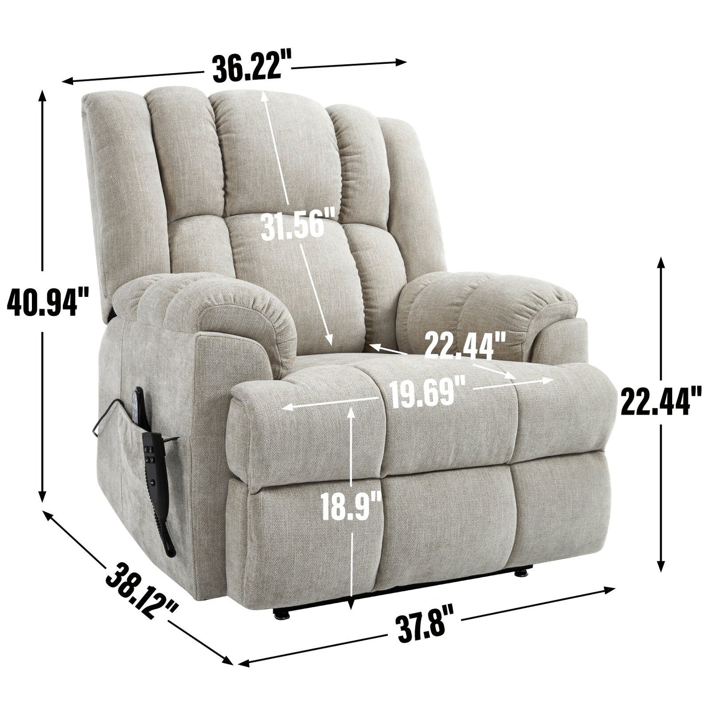 Lazy Boy Dual Motor Power Lift Chenille Recliner w/Massage and Heat  Power-Remote