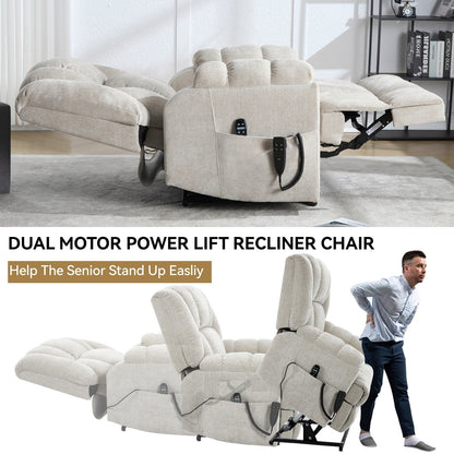 Lazy Boy Dual Motor Power Lift Chenille Recliner w/Massage and Heat  Power-Remote