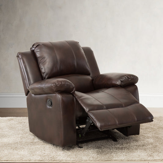 Leather Gel Glider Recliner with Sturdy Wood Frame  Heavy Duty Steel Mechanism