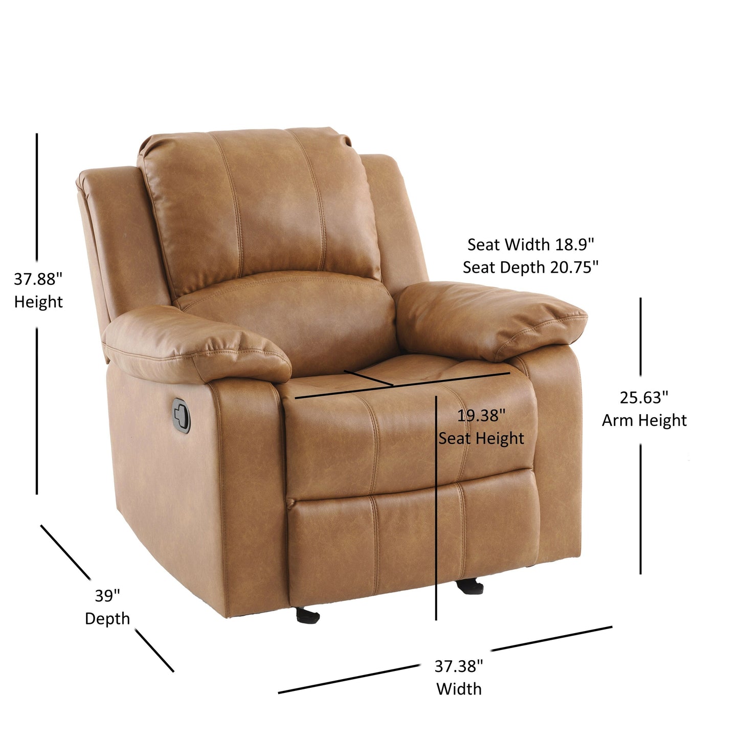 Leather Gel Glider Recliner with Sturdy Wood Frame  Heavy Duty Steel Mechanism