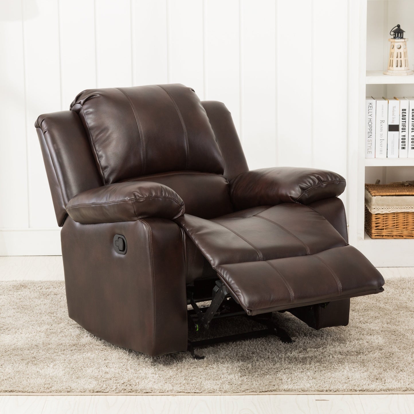 Leather Gel Glider Recliner with Sturdy Wood Frame  Heavy Duty Steel Mechanism