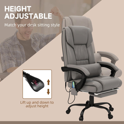 Leather Office Chair with 6-Point Vibration Massage, Remote Control, Reclining Backrest, Footrest, and Adjustable Height