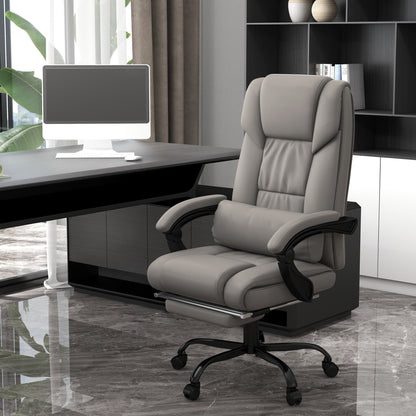Leather Office Chair with 6-Point Vibration Massage, Remote Control, Reclining Backrest, Footrest, and Adjustable Height