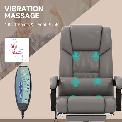 Leather Office Chair with 6-Point Vibration Massage, Remote Control, Reclining Backrest, Footrest, and Adjustable Height