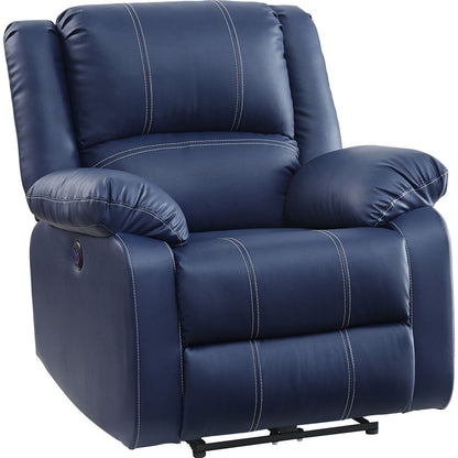 Leatherette Power Recliner Sofa with Pillow Top Armrests, Blue